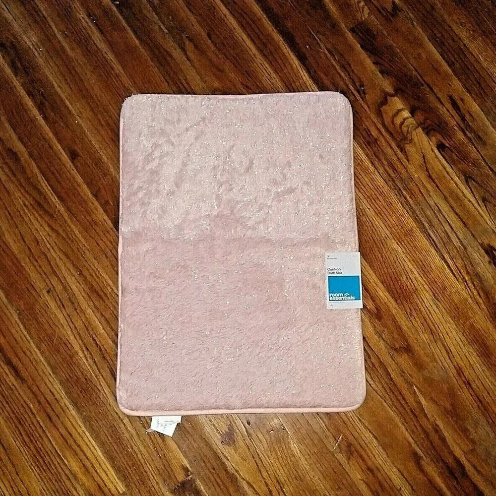 Room Essentials Cushion Bath Mat 17 x 23 Pink Rose Gold Foil Non Skid Ba…